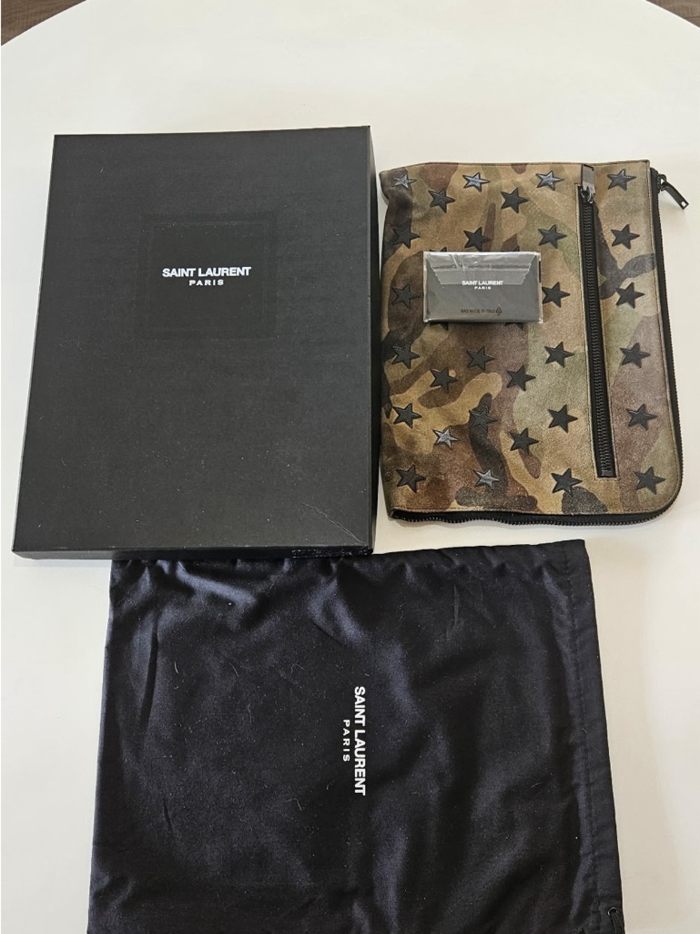 Saint Laurent Camo Star Zip Pouch in Olive and Black - Picture 11 of 15